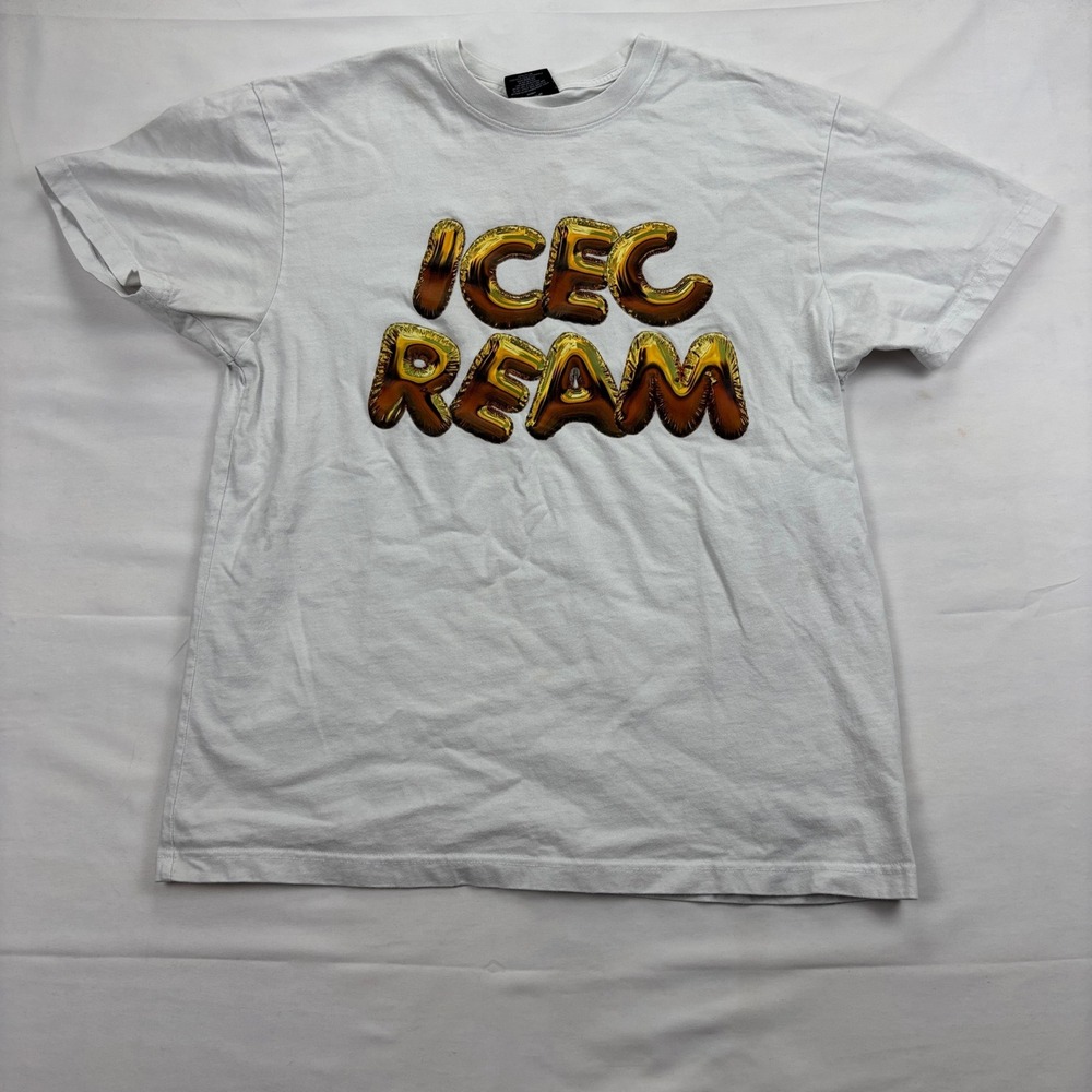 Ice Cream BBC Gold Balloon Graphic‎ Logo T-Shirt Cotton Mens Size Large White